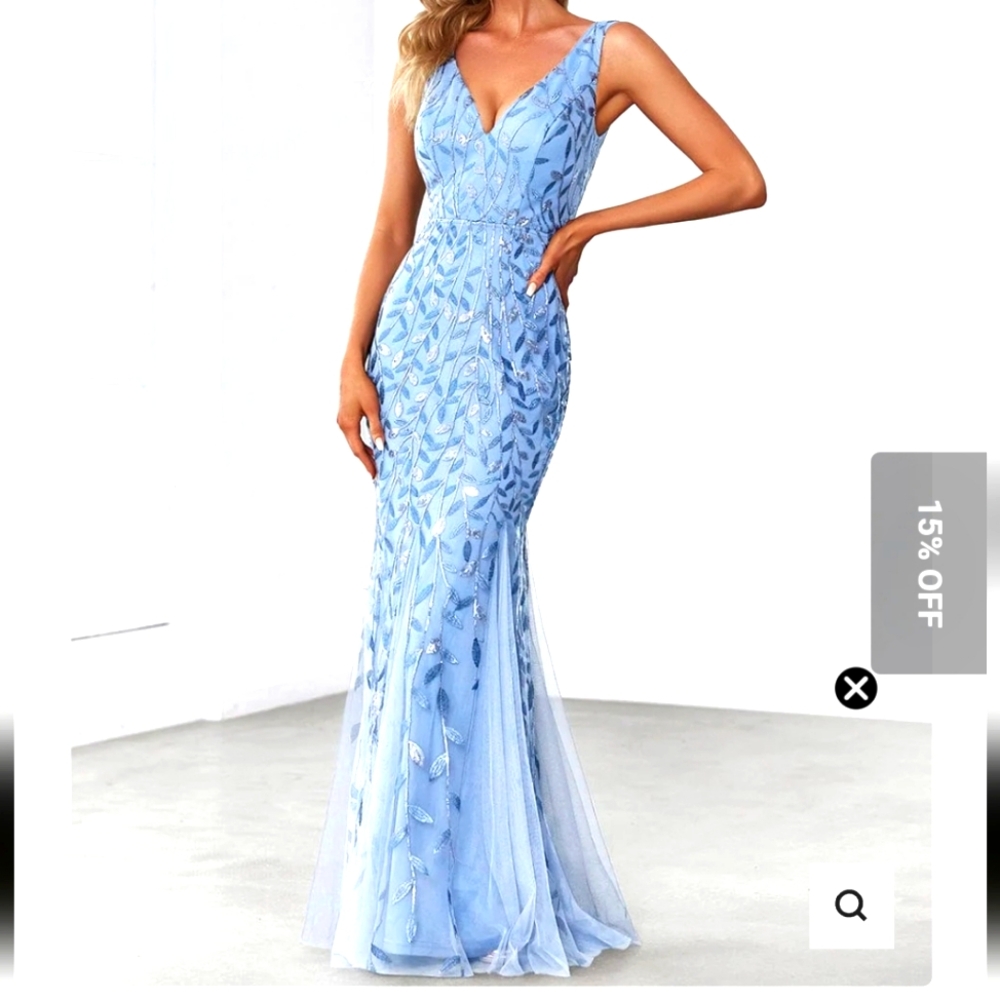 Ever ❤️ Pretty Lace Overlay V neckline Fishtail Sequin Formal Evening Gown nwt